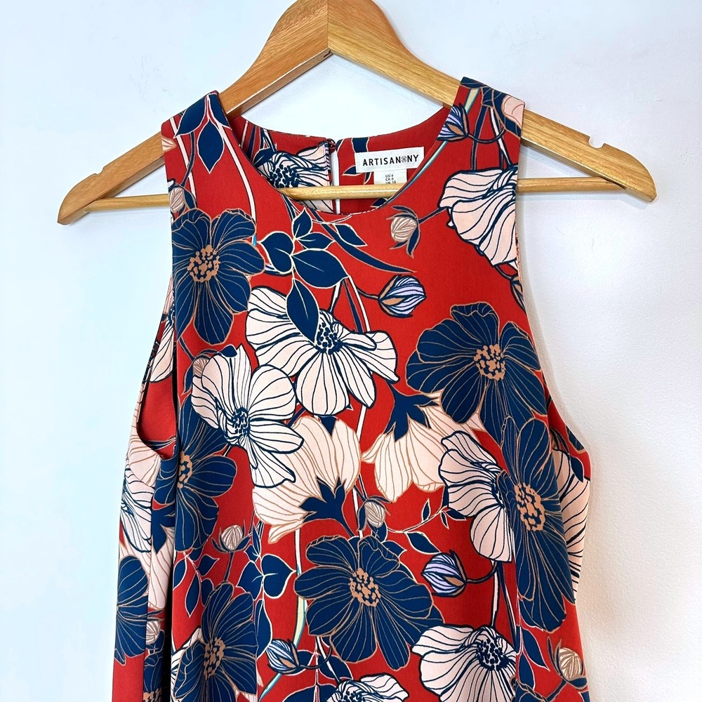 Artisan NY Floral Dress Sleeveless Red Blue White Size 6 Casual - Picture 2 of 8